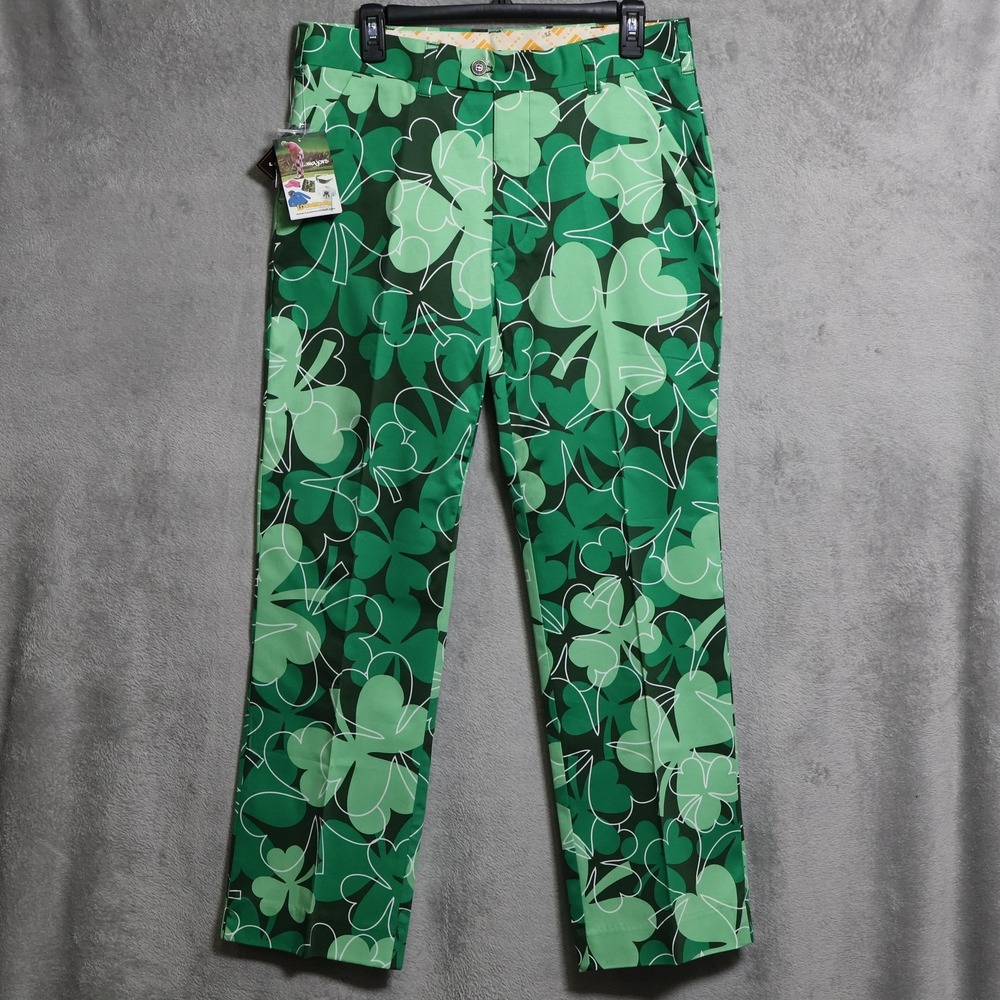 Loudmouth Golf Pants Mens 32x30 Green Shamrock Clover Print St Patricks Day Golf